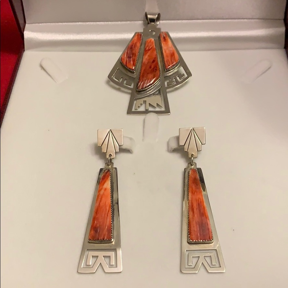 Genuine Navajo JLC Sterling Red Oyster Shell Set